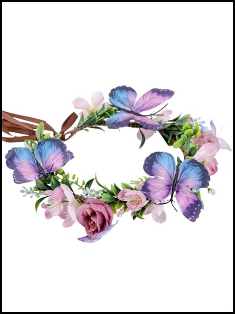 Fairy Butterfly Flower Crown - Handmade Adjustable Ribbon Headband for Costumes